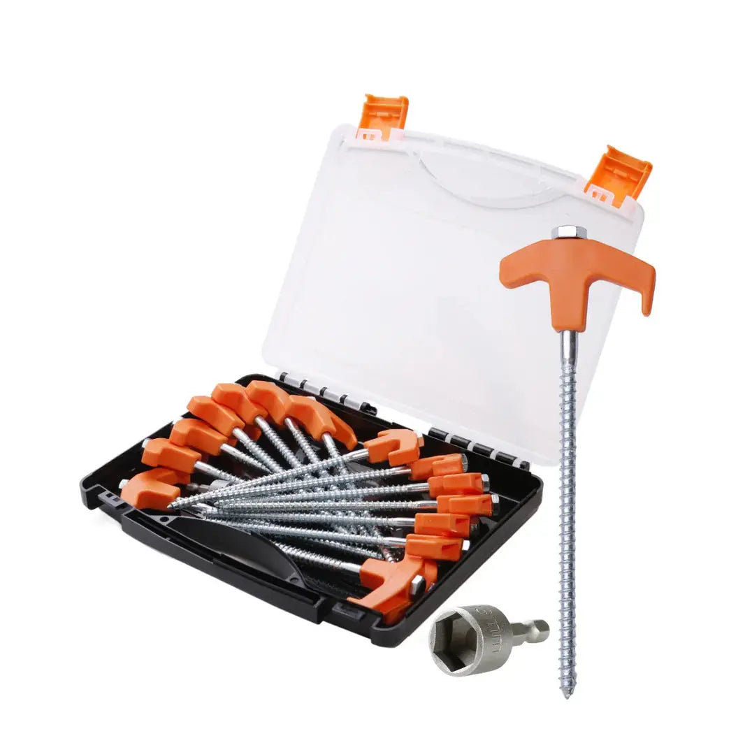 Bush Tracks Screw in Tent Peg Set with drill adaptor