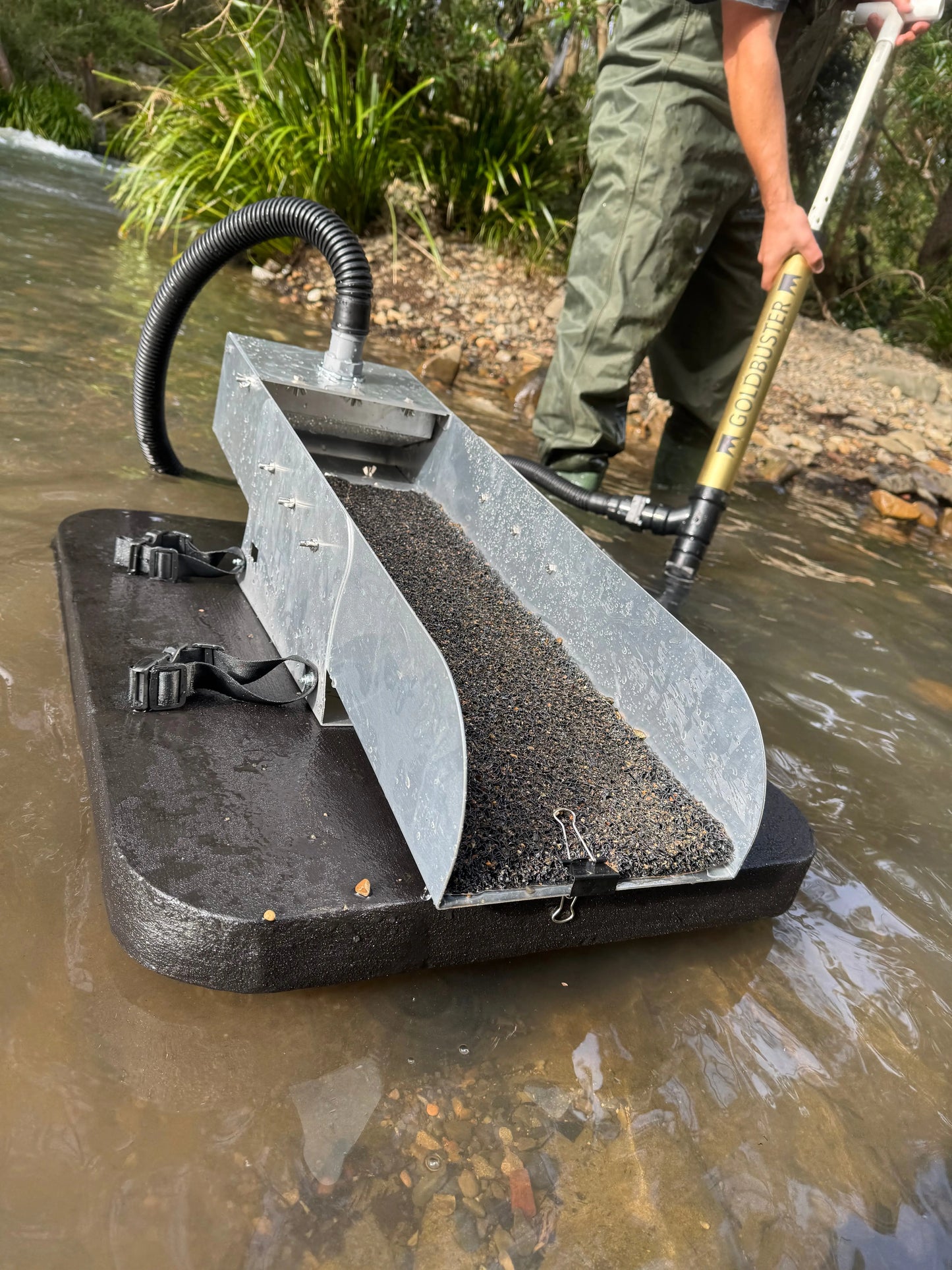 GoldBuster Patented Manual Powered, GOLD dredge you can use just about anywhere. Aussie Detectorist