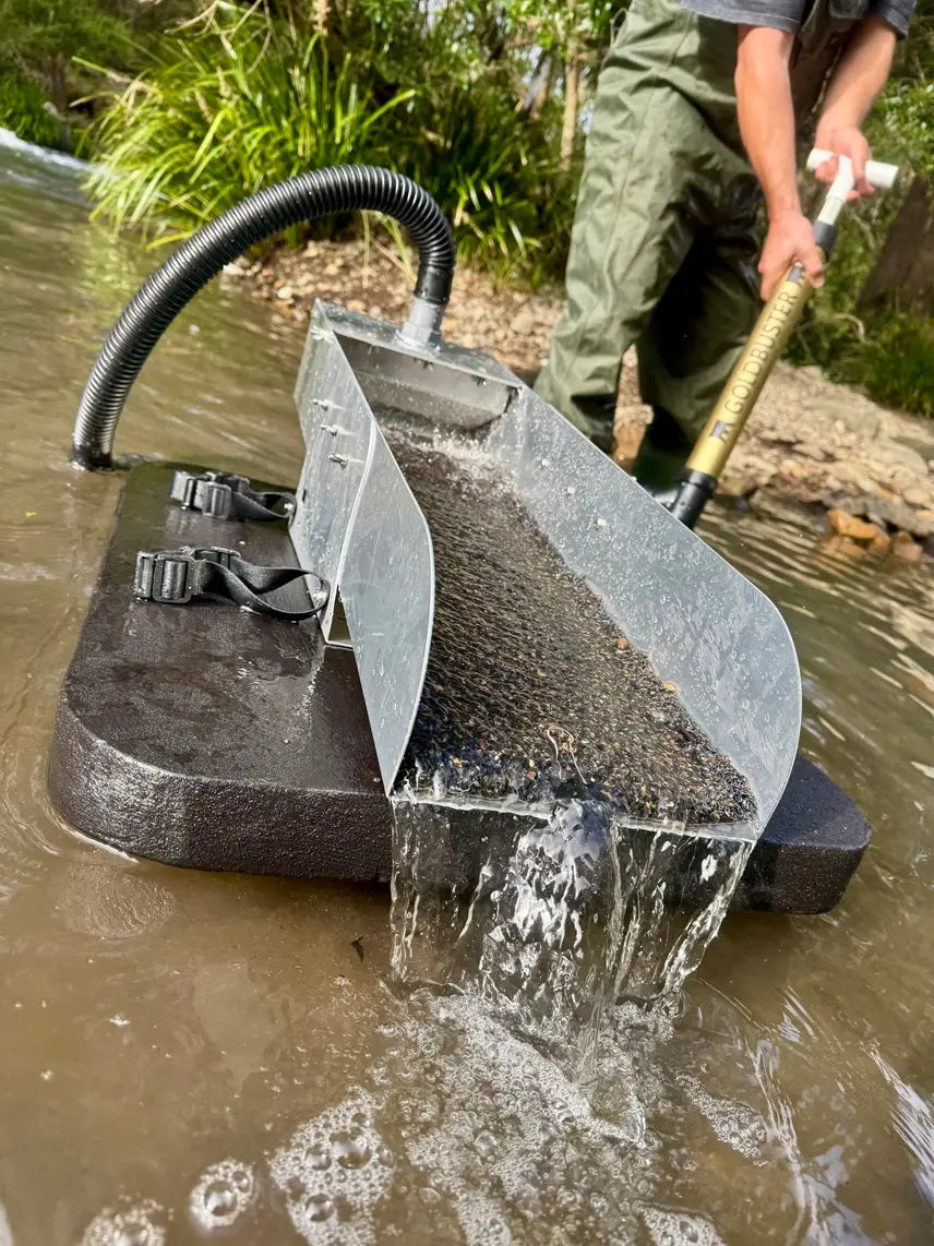GoldBuster Patented Manual Powered, GOLD dredge you can use just about anywhere. Aussie Detectorist