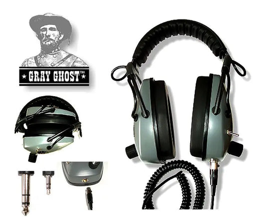 Gray Ghost NDT (NO DOWN TIME) headphones for metal detectors, Includes back up cable. DetectorPro